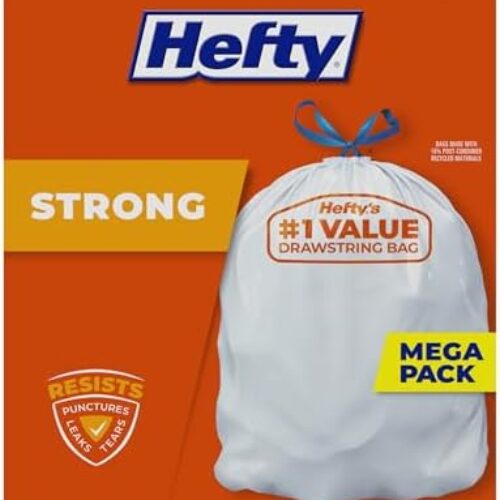 Hefty Strong Tall Kitchen Trash Bags, Unscented, 13 Gallon, 90 Count