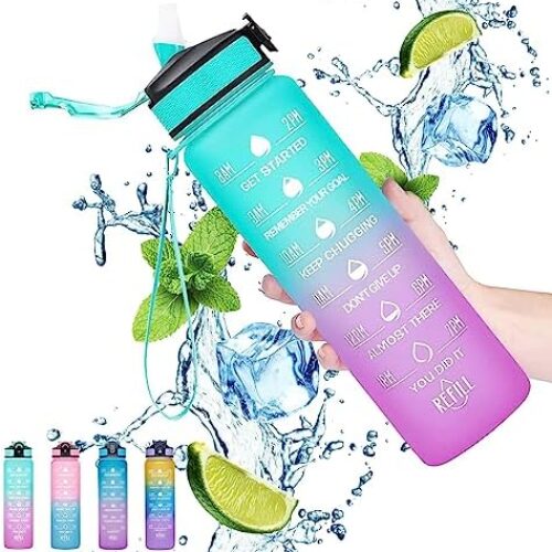 Gaiayhc Sports Water Bottle 1 L,Motivational with Time Marker and Straw,30oz Leakproof Design for Sports,Hiking,Gym,Fitness,Outdoor,Cycling,School & Office, Gradient Purple Blue  Amazon.co.uk Sports & Outdoors