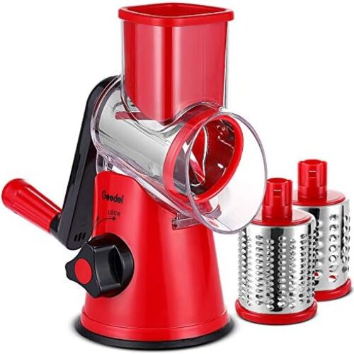 Rotary Cheese Grater, Vegetable Slicer with Three Drum Blades, Grater for Kitchen Faster and Easy Cutting, Rotary Drum Grater Ideal for Cheese, Cucumber, Carrot, Nuts, etc.  Amazon.co.uk Home & Kitchen